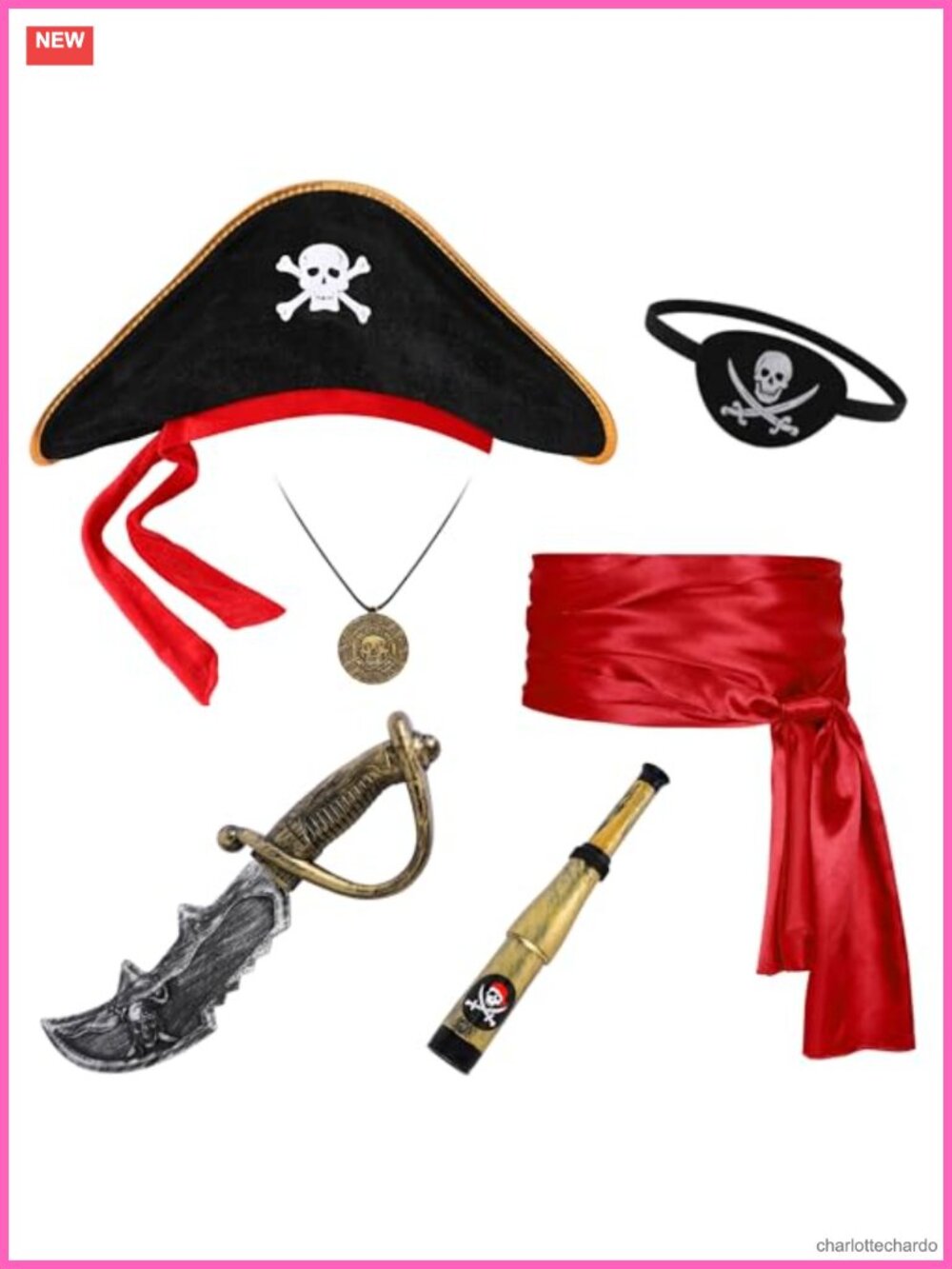 Pirate Costume Accessory Set Hat Telescope Eye Patch Unisex